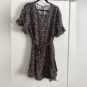 Maurices Black Floral Mini Dress with Ruffle Sleeves